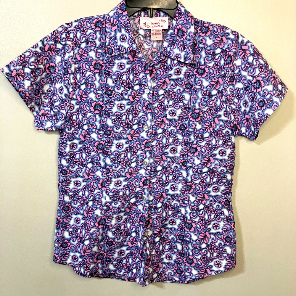 Donna Nicole Hawaiian Shirt Women’s Medium Multicolor Button Up Vintage
